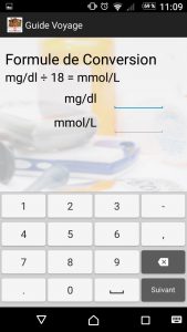 convertisseur, diabète, app, voyage, mg/dL, mmol/L